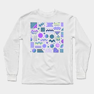 Purple Pastel 80s Retro Geometric Pattern Long Sleeve T-Shirt